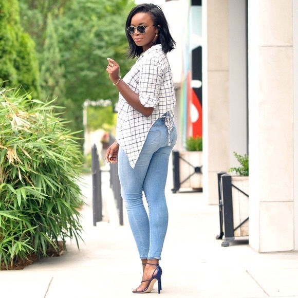 Elizabeth & James Plaid Thatcher Tie Back Blouse